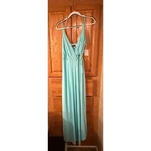 Celebrate DB Studio Maxi Dress Size L Mint Green Halter Wrap size 4